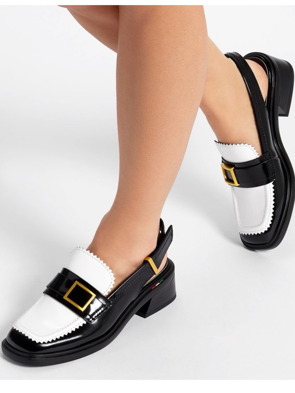 Franco Sarto Gianna Slingback Loafer Black White Patent Leather Two Tone Size 6